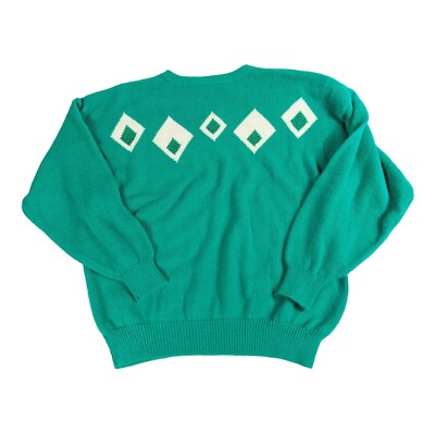 Vtg Women's Sweater Sz 2xl 18 Teal Atomic Diamonds Soft Acrylic Plus Size 