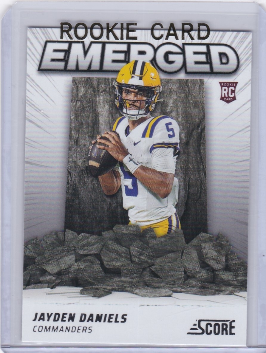 JAYDEN DANIELS ROOKIE CARD Washington Commanders LSU Tiger 2024 SCORE EMERGED RC