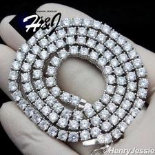 MEN 14K WHITE GOLD/BLACK PLATED ICY BLING CZ 4MM 1 ROW TENNIS CHAIN NECKLACE*BN2