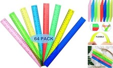64 Pack Rulers 12 Inch in Bulk, Plastic Rulers for Kids Back to School
