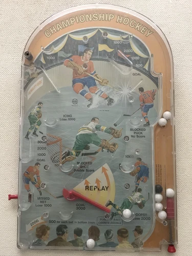 Vintage Antique Table Top Ice Hockey Pin Ball MARX Toy Game Sport Arcade Metal