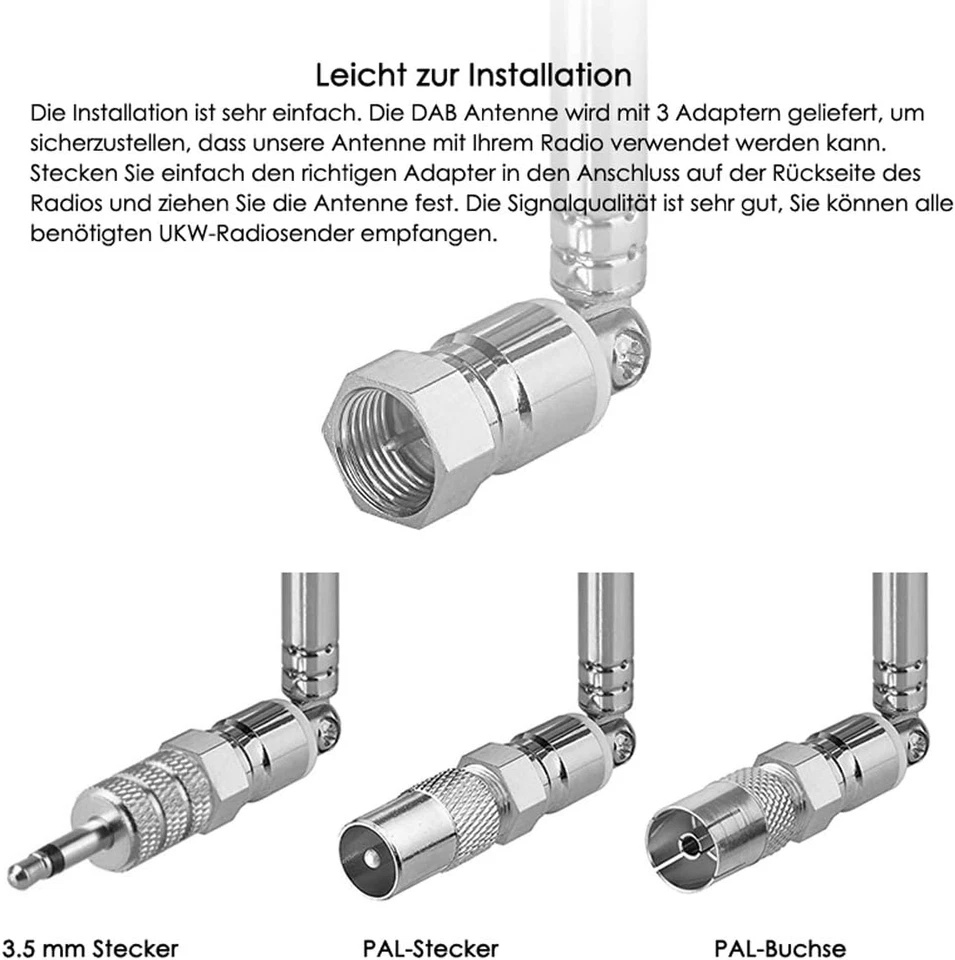 Antenna Radio DAB FM, Sostituzione Antenna Telescopica Da 75Ohm Maschio Spina F - Immagine 3 di 4