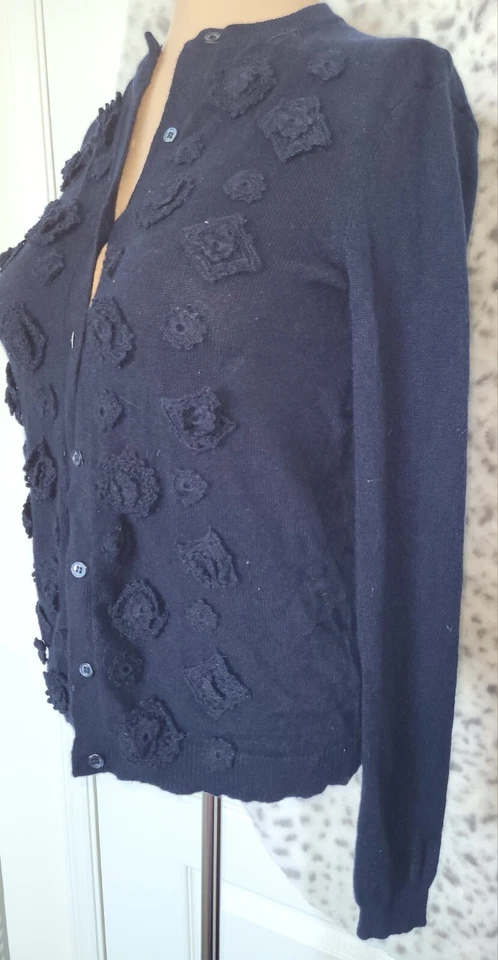 Doncaster Collection Long 100% Cashmere Open Front Cardigan Sweater Sz XS navy - Image 2 of 4