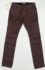 PIERRE BALMAIN Mens Waxed Denim Burgundy Moto...