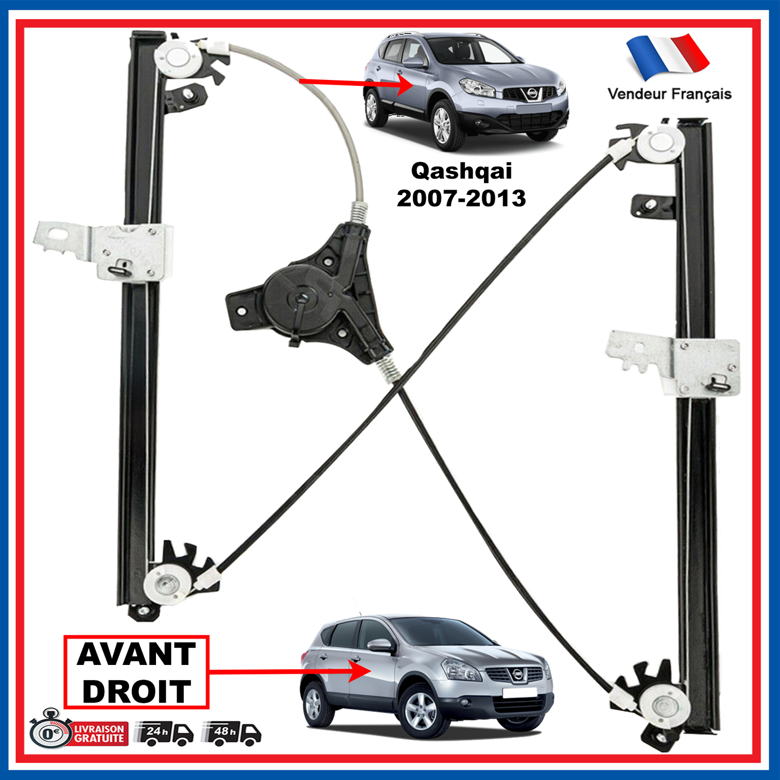 Lève-vitre électrique avant droit pour Nissan Qashqai J10 de 2007 à 2013