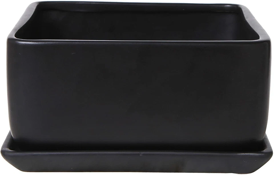 7 inch Square Ceramic Succulent Planter Pot with Drainage Tray, Window Box - Image 3 of 4