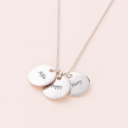 Sterling Silver Necklace with Round Disc Charms, Childrens Names