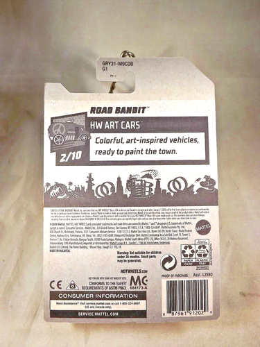 2021 Hot Wheels #20 HW Art Cars 2/10 ROAD BANDIT Gray-Red w/Yellow 5 Spokes - Picture 5 of 5