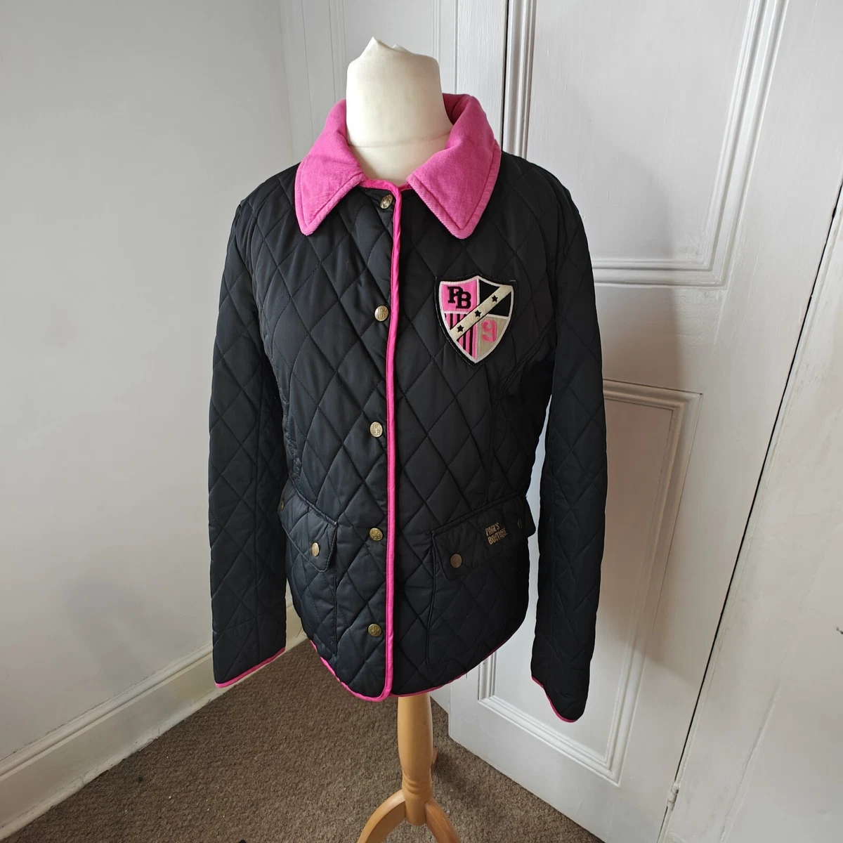 Pauls Boutique Womens Coat UK 10 Black Pink Qulited Jacket