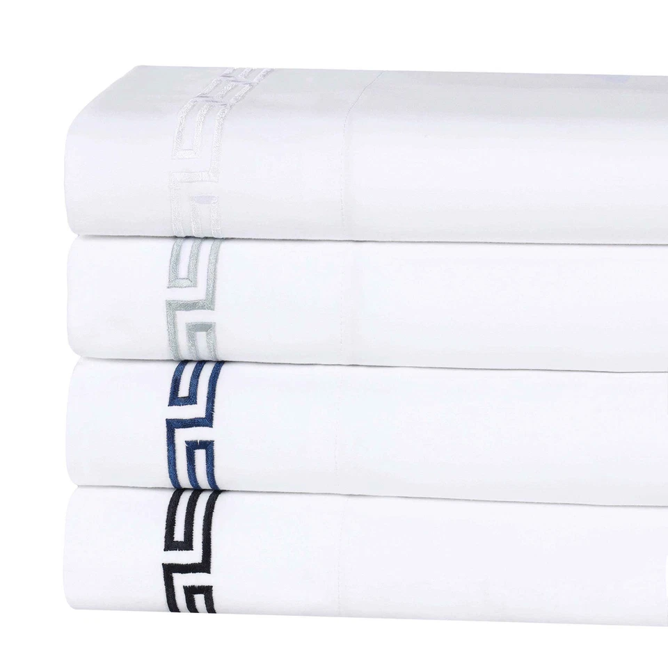 Harrison Cotton Greek Key Breathable Embroidered Deep Pocket Bed Sheet Set - Image 3 of 3