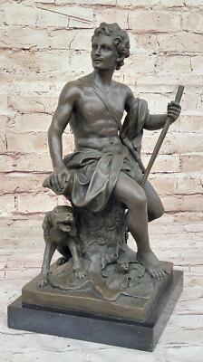 Muscular Male Shepherd with his Dog - Bronze Sculpture by Barbedienne on Marble