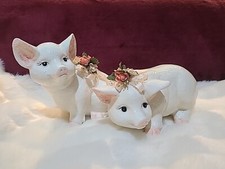 2 Vintage porcelain Ceramic Pigs Piglets Wearing Floral collars Swine Piggies
