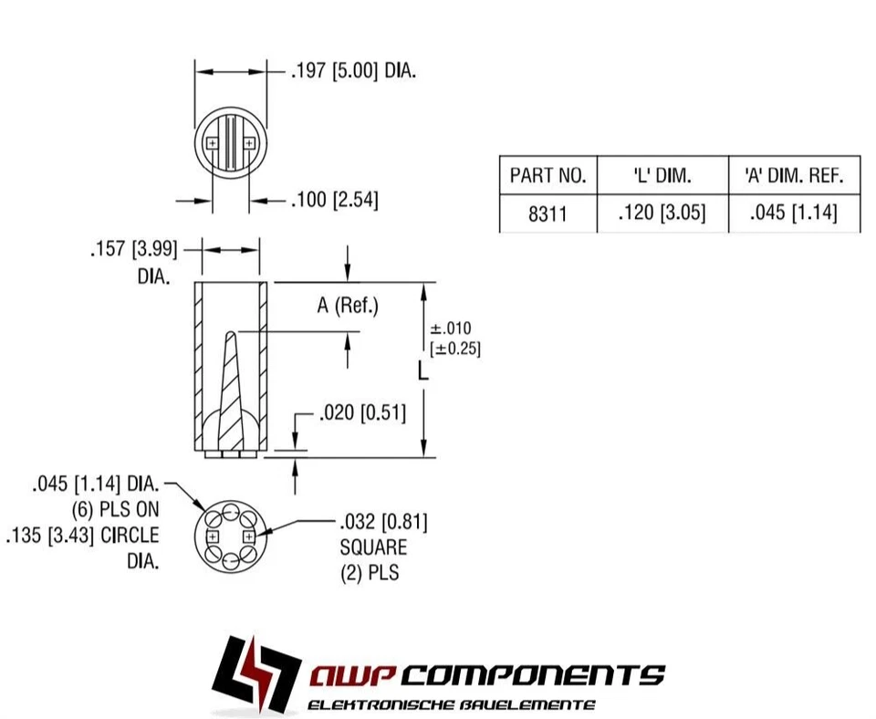 (10 Stk.) 8311 - Polyamid LED-Abstandshülse natur 3,05mm - Keystone - Bild 2 von 2