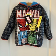 Marvel Avengers Kids Hooded Reversible Blue Sherpa Jacket Size 5 Nwt