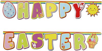 Frohe Ostern Pappe Hängeschild Pastell Bunt 180cm Banner Lächelnde Sonne