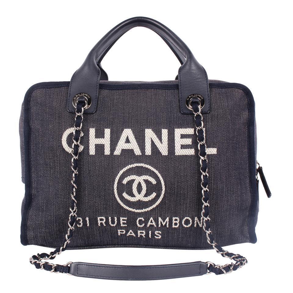 CHANEL 31 Rue Cambon Blue Deauville Shoulder Bag Tote (Authentic