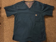 Carhartt Scrub Shirt Mens Medium Blue Medical Top Pocket