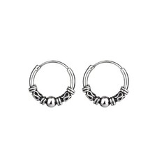 Hoop Earrings Sterling Silver 12mm 0.47 in Bali Style Textured