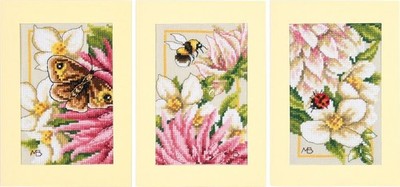 Lanarte Gezähltes Kreuzstich Set Grußkarte Rosa Seide Dahlie 3er Set