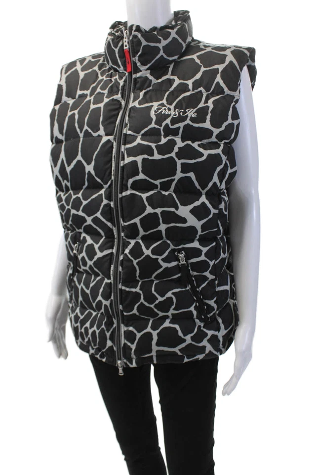 Bogner Mujer Animal Print Cremallera Completa Puffer Chaleco Chaqueta Negro Gris Talla 14 Foto 2 de 4