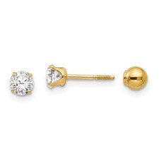 Real 14K Yellow Gold Madi K Polished Reversible CZ 4mm Ball Earrings