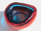 Vintage Murano Seguso Red & Blue Controlled Bubbles Dish Art Glass Bowl