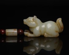 Certified Natural Hetian Jade Hand-carved Exquisite Dog Pendant 9641