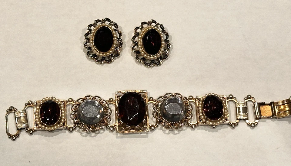 PENDIENTES PULSERA PIEDRAS CABUJÓN FACETADAS PERLAS IMITACIÓN RENACIMIENTO VICTORIANO VINTAGE Foto 4 de 4