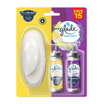 Glade Touch & Fresh Air Freshener 2 Refill 12 ml, Lavender and Lemon + Holder