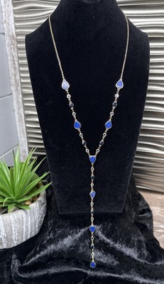 RACHEL Rachel Roy Gold-Tone Crystal & Blue Stone Lariat Y Necklace Adjustable