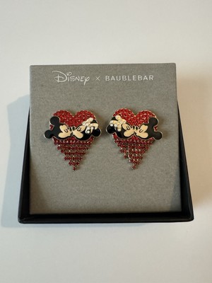 Disney BaubleBar Mickey Mouse and Minnie Mouse Kissing Red Crystal Earrings NEW