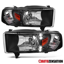 Fit 1994-2001 Dodge Ram 1500 2500 3500 Black Headlights Lamps W Led Leftright