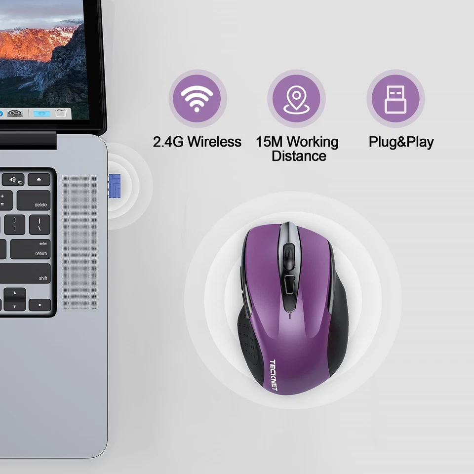 Silent Click Wireless Mouse Ergonomic Compact 2.4G USB Receiver 6 DPI Settings - Image 3 of 4