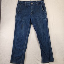 Carhartt FR Jeans Mens 38x34 Blue Denim Relaxed Fit Workwear Grunge Distressed