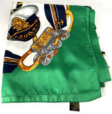 Vintage ART of the SCARF Italy Nautical Design Scarf 35"x35" Navy Green  Gold