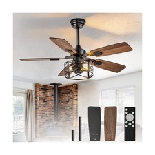 Depuley 42-Inch Ceiling Fans with Lights: Caged Ceiling Fans Dual Finish 5 Bl...