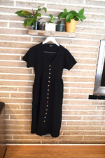 Madewell Lightspun Cuff-Sleeve Button-Front Tiered Mini Dress in Black – XS