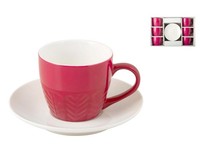 H&H Packung 6 Kaffeetassen New Bone China Mit Untertasse Fuchsia
