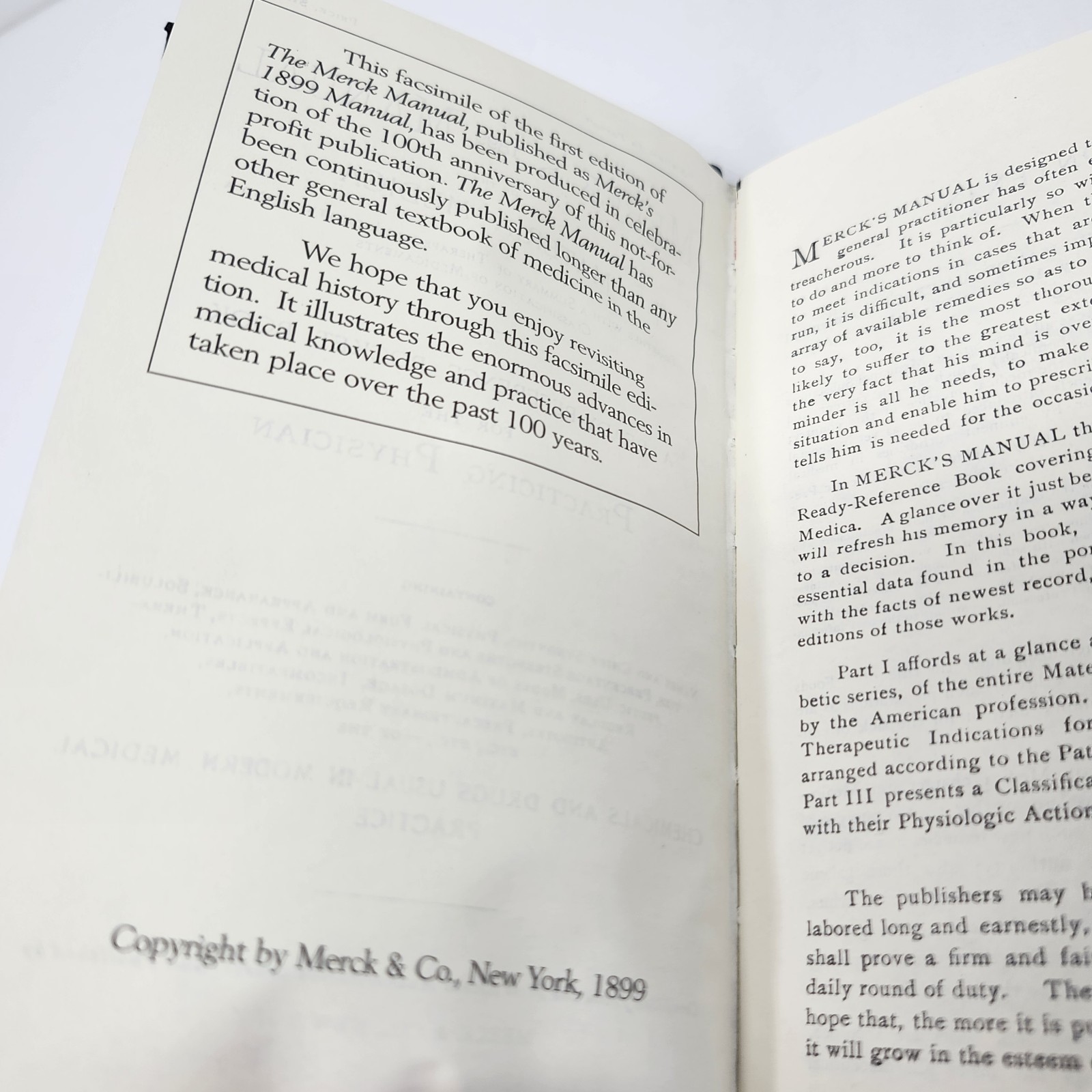 Merck's 1899 Manual Materia Medica 1st Edition Reprint 100th Anniversary Medical