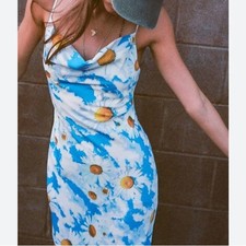 Urban Outfitters Women Cowl Slip Satin Mallory Daisy grunge 90’s floral dress Sm