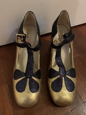 Orla Kiely ABIGAIL Navy And Gold Sparkle Party Shoes UK Size  4.5 - 5.5 Mismatch