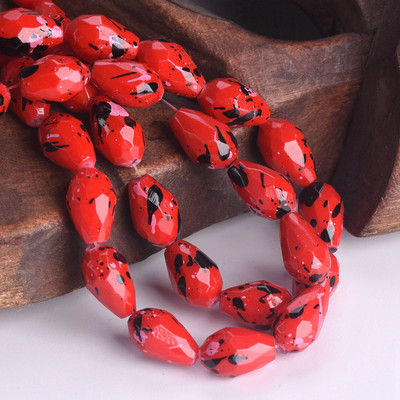 Spots Coated 12x8mm 15x10mm Teardrop Faceted Opaque Glass Loose Beads