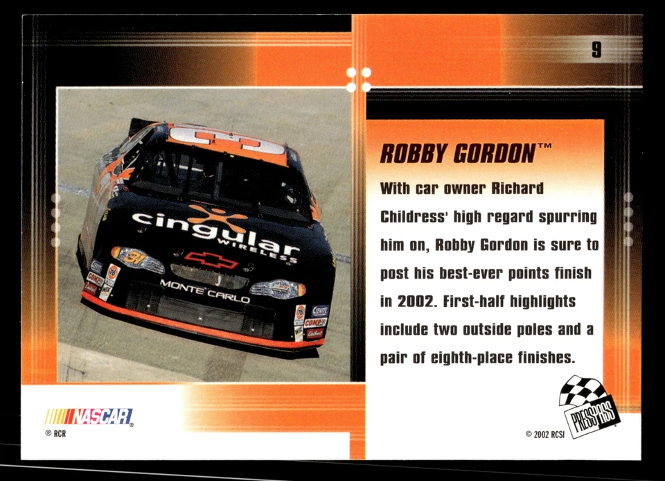 Robby Gordon 2002 Press Pass Optima #9 Richard Childress Racing - Image 2 of 2