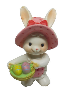 Easter Bunny Rabbit Girl Mini Figure Basket Eggs Pink Bonnet Spring Decor FLAWED