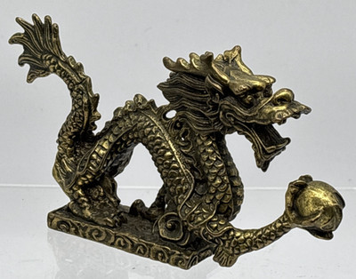 Vintage Brass Chinese Dragon with Ball and Claw Foot 5-1/8'' Excellent