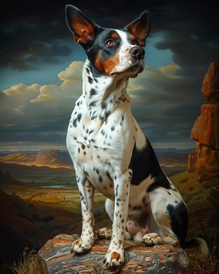 8x10 Art Print Dog Painting Rock Sitting - 580435735