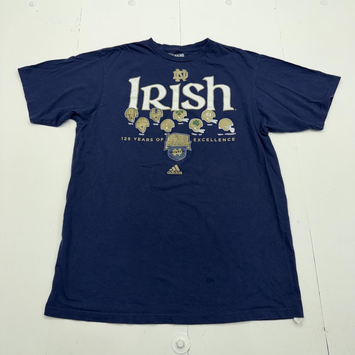 Notre Dame Fighting Irish Shirt Mens Large Blue NCAA Football Adidas 125 Years