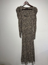 Zara Leopard Print Square Neck Long Sleeve Midi Dress - Medium