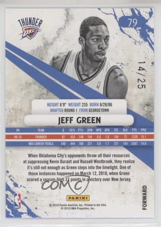 2010-11 Panini Rookies & Stars Longevity Sapphire /25 Jeff Green #79 - Image 2 of 2