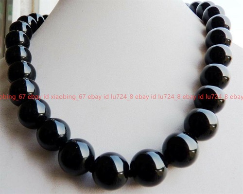 Genuine 8/10/12/14mm Black Agate Onyx Gems Round Ball Beads Necklace 18-36'' - Picture 10 of 12
